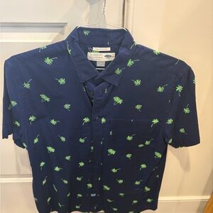 Navy Palm-Print Shirt - Casual Button-Up